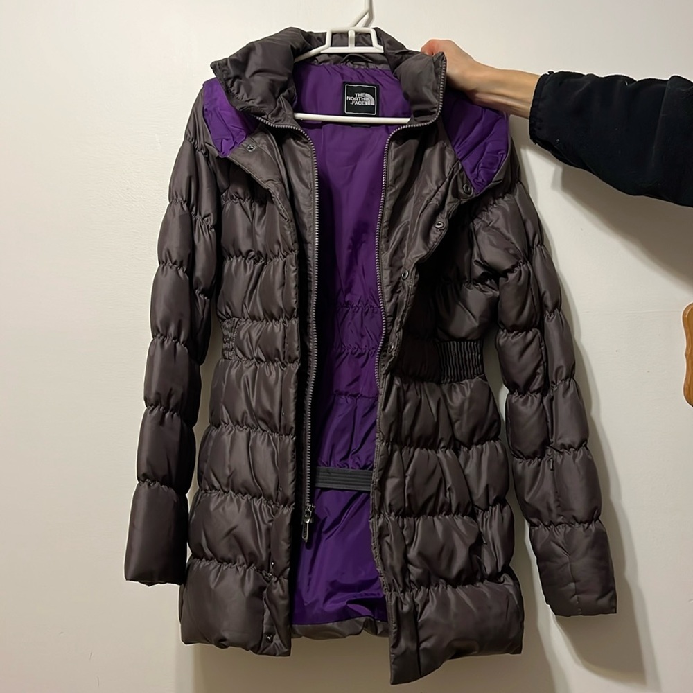 The North Face Women's Puffer Jacket - Dark Brown and Purple